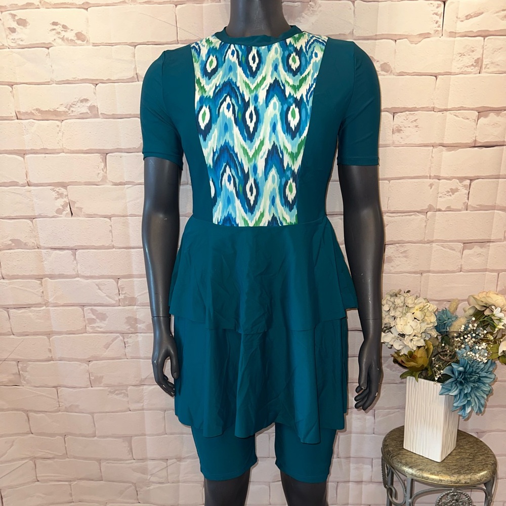Teal Patterned Women's Swim Mini